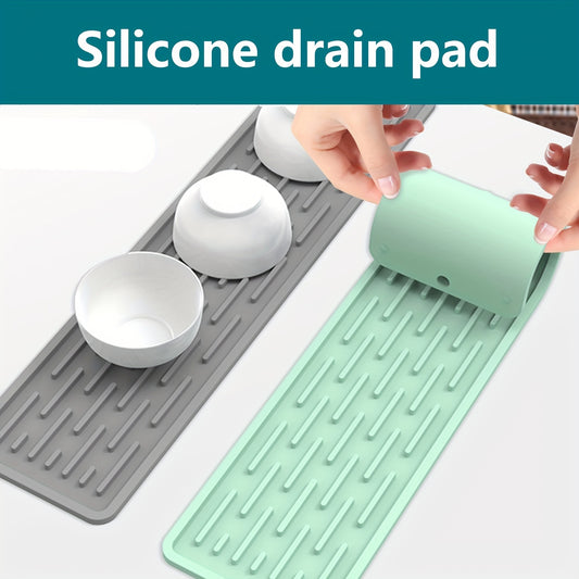 1pc Silicone Kitchen Drying Mat with Hot Pot Holder - Quick-Dry, Heat-Resistant Countertop Protector, Non-Slip Cutting Board & Utensil Drainer Pad in Assorted Colors (Green, Black, White, Pink, Yellow) for Sink, Bar, or Countertop, Dish Drying Mat