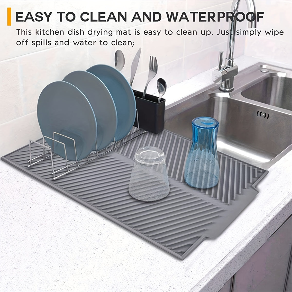 1pc\u002FSilicone Dish Drying Mat Drain Mat Built-In Drain, Easy to Clean Reusable Sink Mat, Heat Insulation Mat, Multifunctional Kitchen Mat, Dishwasher Stand Tripod, Kitchen Accessories,Father Gift