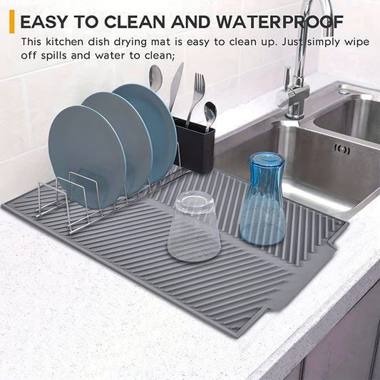 1pc\u002FSilicone Dish Drying Mat Drain Mat Built-In Drain, Easy to Clean Reusable Sink Mat, Heat Insulation Mat, Multifunctional Kitchen Mat, Dishwasher Stand Tripod, Kitchen Accessories,Father Gift