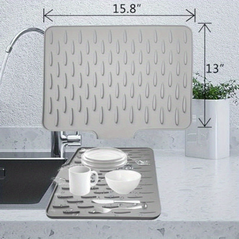 Silicone Dish Drying Mat for Kitchen Counter Dish Drying Pad with Drain Lip NonSlip Drain Pad with Builtin Drain Heat Insulation Pad Sink Drainer Mat for Multiple Usage