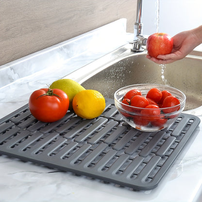 1pc Non-Slip Kitchen Sink Protector Mat - Heavy-Duty Silicone Sink Drain Pad, Scratchproof Basin Liner, Customizable Drainage Mat & Drying Mat for Dishwashing, Rinsing Vegetables, Easy-Clean Sink Guard, Kitchen Sink Mat, Coarse Texture Design