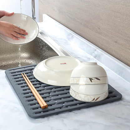 1pc Non-Slip Kitchen Sink Protector Mat - Heavy-Duty Silicone Sink Drain Pad, Scratchproof Basin Liner, Customizable Drainage Mat & Drying Mat for Dishwashing, Rinsing Vegetables, Easy-Clean Sink Guard, Kitchen Sink Mat, Coarse Texture Design