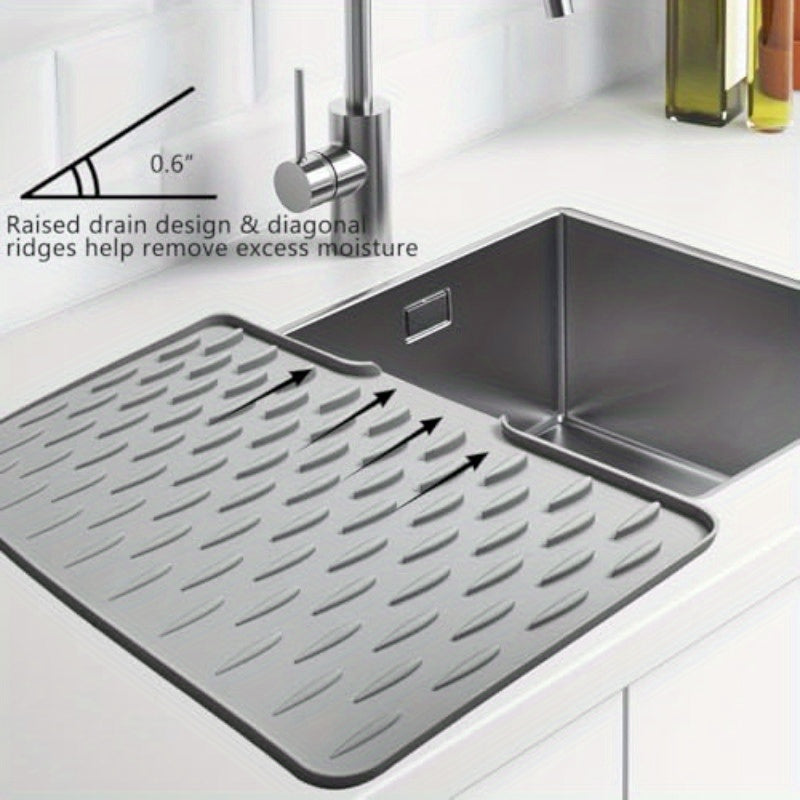 Silicone Dish Drying Mat for Kitchen Counter Dish Drying Pad with Drain Lip NonSlip Drain Pad with Builtin Drain Heat Insulation Pad Sink Drainer Mat for Multiple Usage