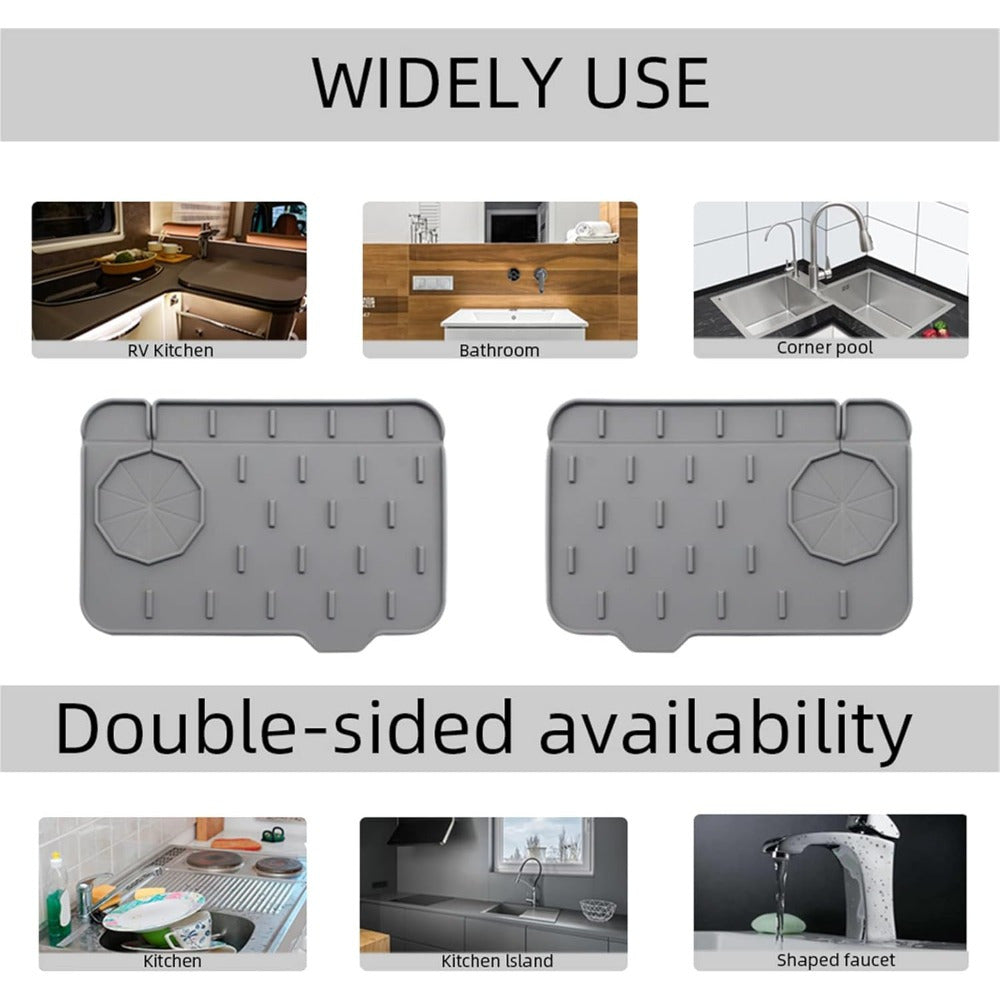 Silicone Soap Sponge Holder Mat Silicone Sink Mat Mini Sink Splash Guard and Soap Sponge Holder for Kitchen Countertop Protect with Self Draining Design Anti-slip Kitchen Faucet Draining Mat