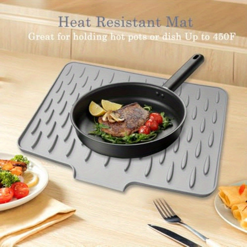 Silicone Dish Drying Mat for Kitchen Counter Dish Drying Pad with Drain Lip NonSlip Drain Pad with Builtin Drain Heat Insulation Pad Sink Drainer Mat for Multiple Usage