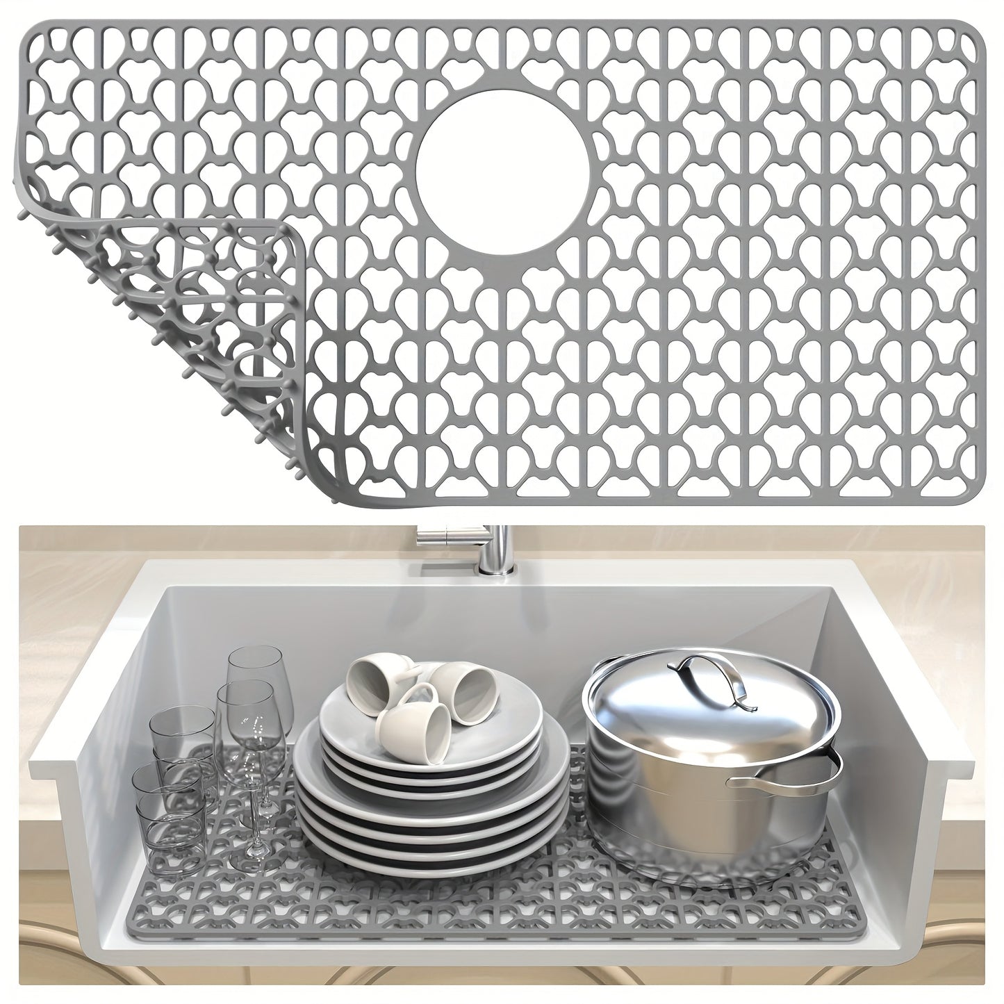 Silicone Sink Mat Silicone Kitchen Sink Mat | For Farmhouse Stainless Steel Porcelain Sink With Rear Drain, Sink Protectors For Bottom Of Kitchen Sink