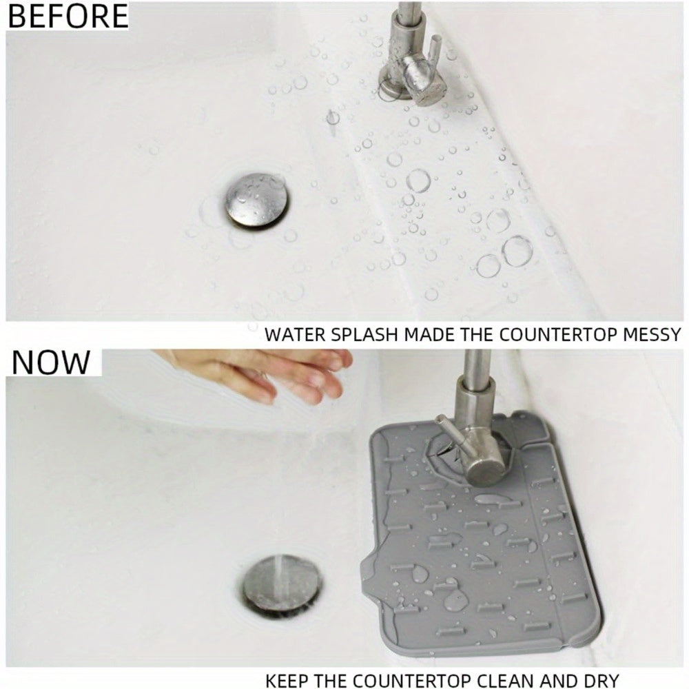 Silicone Soap Sponge Holder Mat Silicone Sink Mat Mini Sink Splash Guard and Soap Sponge Holder for Kitchen Countertop Protect with Self Draining Design Anti-slip Kitchen Faucet Draining Mat