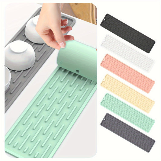 1pc Silicone Kitchen Drying Mat with Hot Pot Holder - Quick-Dry, Heat-Resistant Countertop Protector, Non-Slip Cutting Board & Utensil Drainer Pad in Assorted Colors (Green, Black, White, Pink, Yellow) for Sink, Bar, or Countertop, Dish Drying Mat