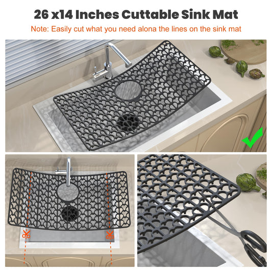 Silicone Sink Mat Silicone Kitchen Sink Mat | For Farmhouse Stainless Steel Porcelain Sink With Rear Drain, Sink Protectors For Bottom Of Kitchen Sink