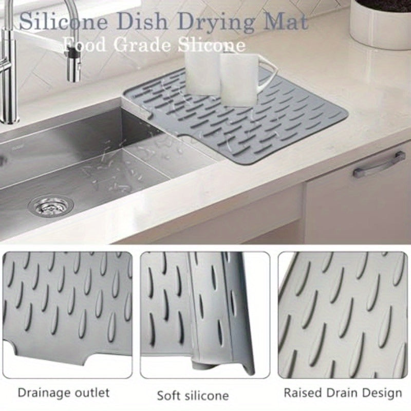 Silicone Dish Drying Mat for Kitchen Counter Dish Drying Pad with Drain Lip NonSlip Drain Pad with Builtin Drain Heat Insulation Pad Sink Drainer Mat for Multiple Usage