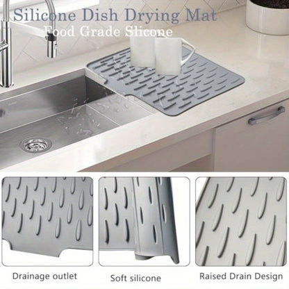 Silicone Dish Drying Mat for Kitchen Counter Dish Drying Pad with Drain Lip NonSlip Drain Pad with Builtin Drain Heat Insulation Pad Sink Drainer Mat for Multiple Usage
