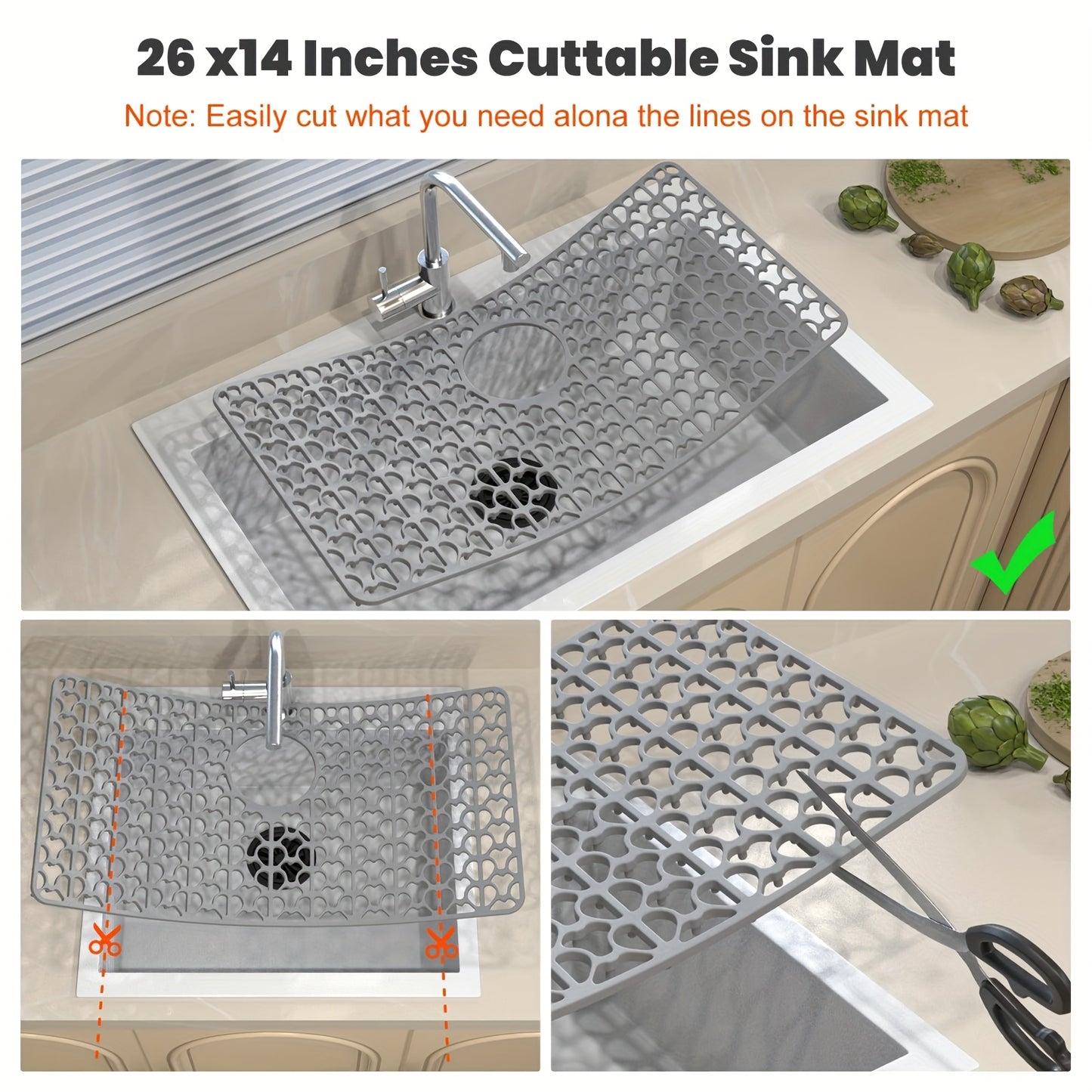 Silicone Sink Mat Silicone Kitchen Sink Mat | For Farmhouse Stainless Steel Porcelain Sink With Rear Drain, Sink Protectors For Bottom Of Kitchen Sink