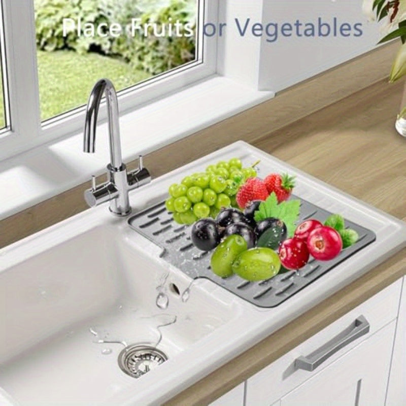 Silicone Dish Drying Mat for Kitchen Counter Dish Drying Pad with Drain Lip NonSlip Drain Pad with Builtin Drain Heat Insulation Pad Sink Drainer Mat for Multiple Usage