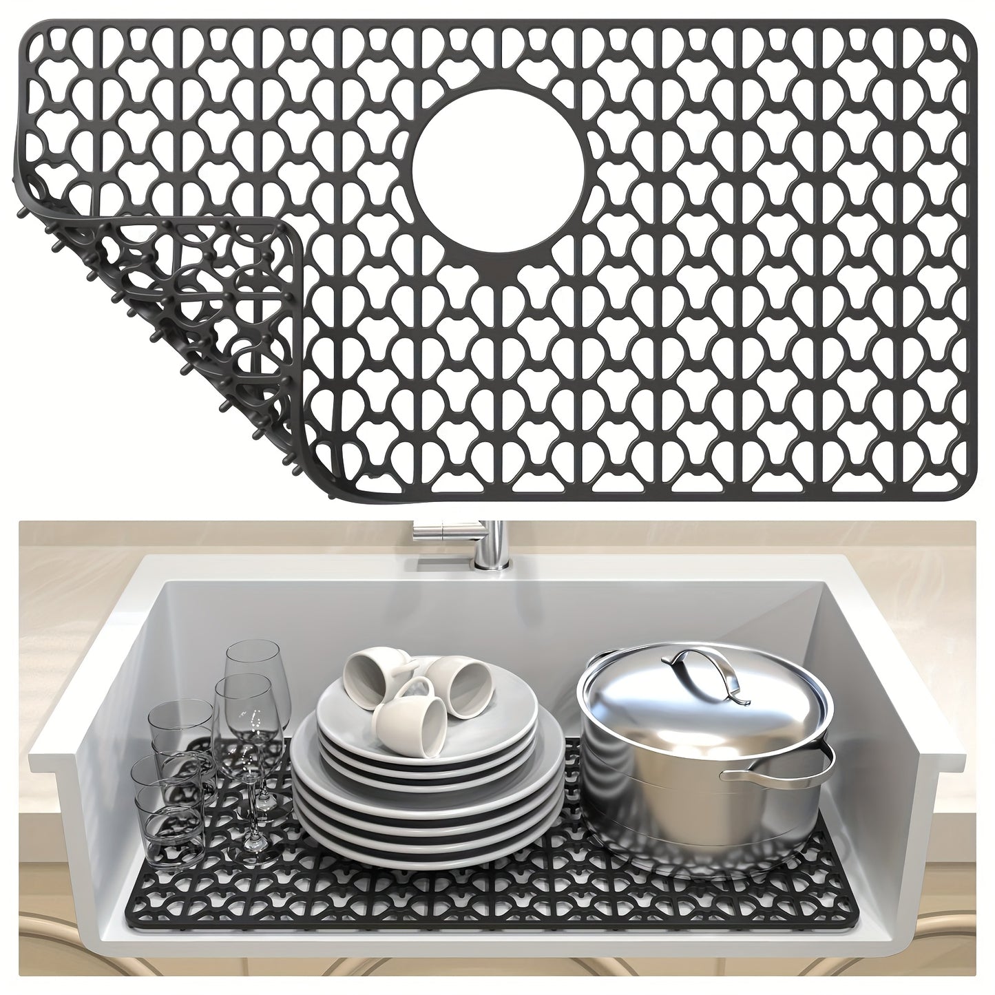 Silicone Sink Mat Silicone Kitchen Sink Mat | For Farmhouse Stainless Steel Porcelain Sink With Rear Drain, Sink Protectors For Bottom Of Kitchen Sink